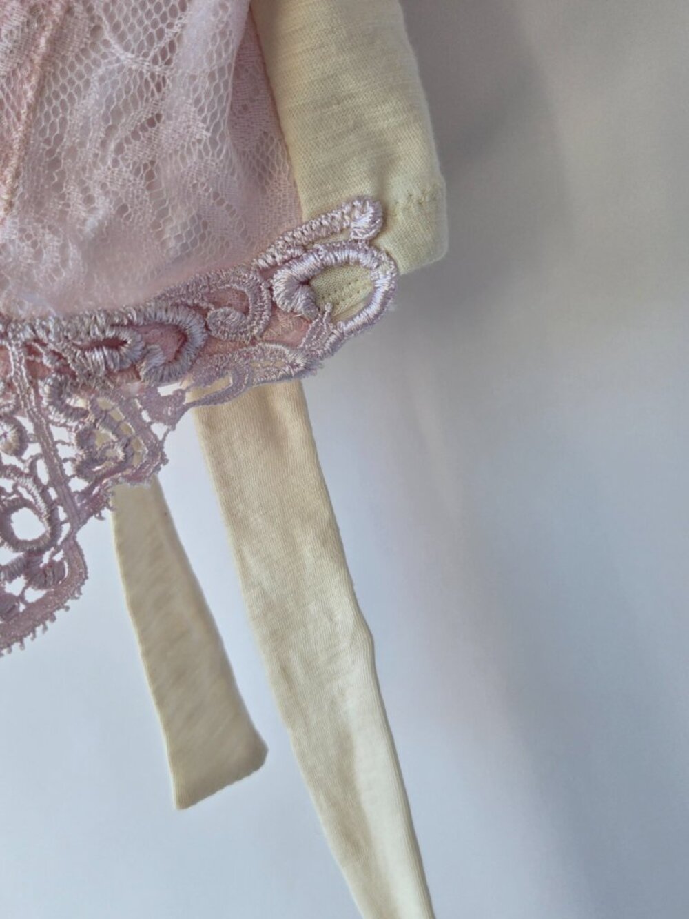 Handmade Cream Pink Gold Embroidered Lace Tube-Top Blouse Balletcore Style Med - Picture 5 of 13